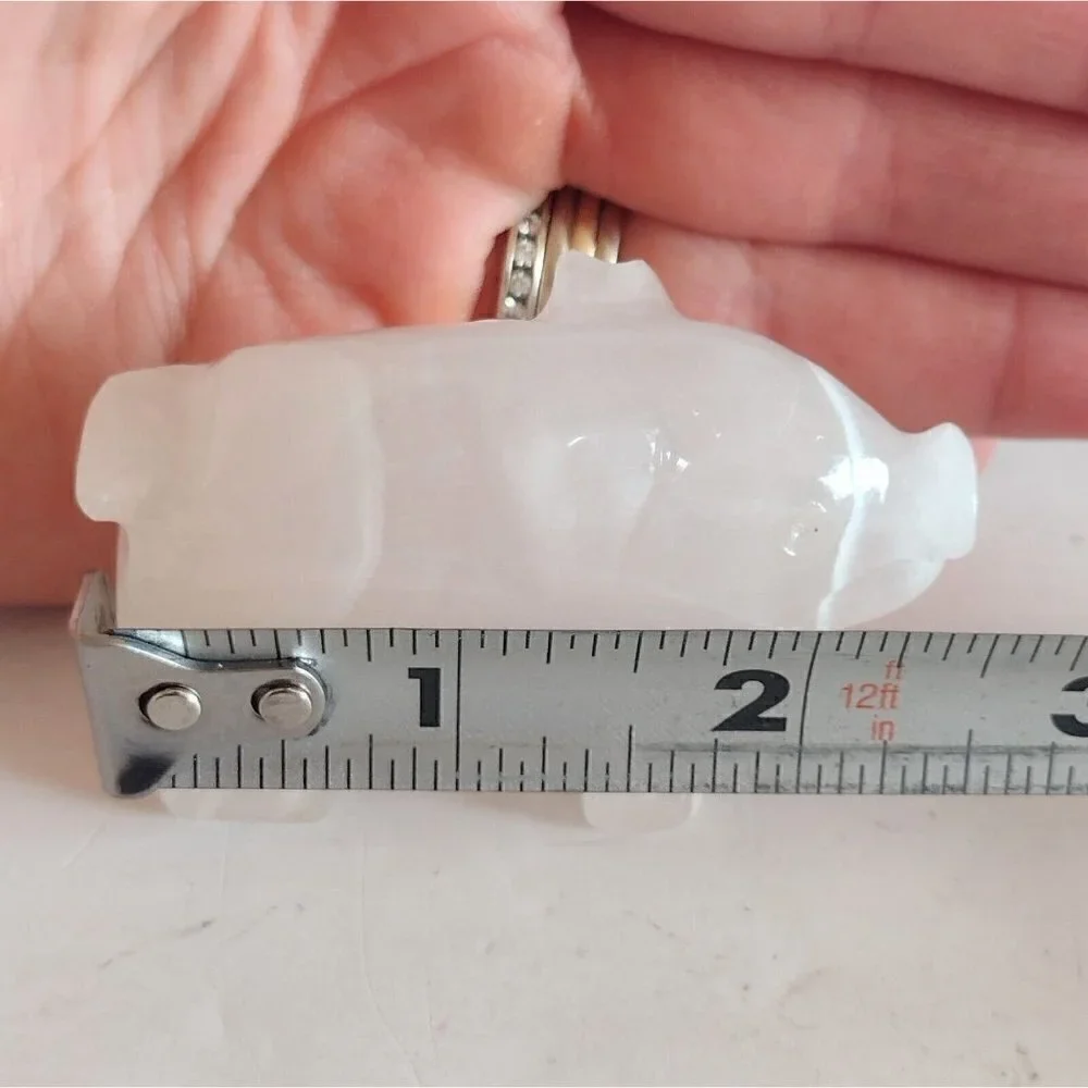 Vintage Handcarved White Onyx Stone Pig Figurine Sculpture Small